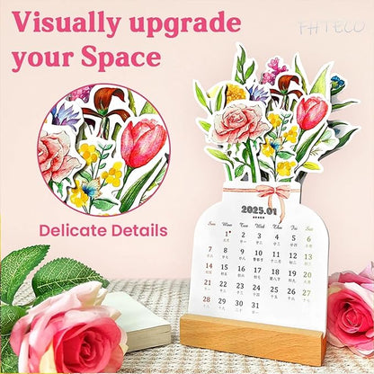 2026 Small Desk Calendar Bloomy Flower Calendar Stand up Desk Calendar Office Calendar Christamas Gifts New Year Gifts (Rose Bouquet)