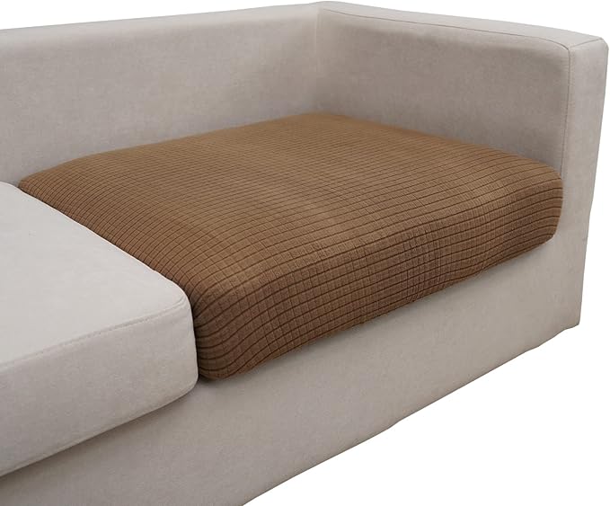 Eismodra Couch Cushion Covers Magic Stretch Sofa Slipcover for 3 Cushion Couch Dogs Pet L Shape 2 Seat Replacement Furniture Protector,Light Brown Length 25-37 inches(Only 1 Piece)