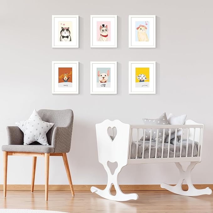 upsimples 8x10 Picture Frame Set of 5, Display Pictures 5x7 with Mat or 8 x 10 Without, Wall Gallery Photo Frames, White