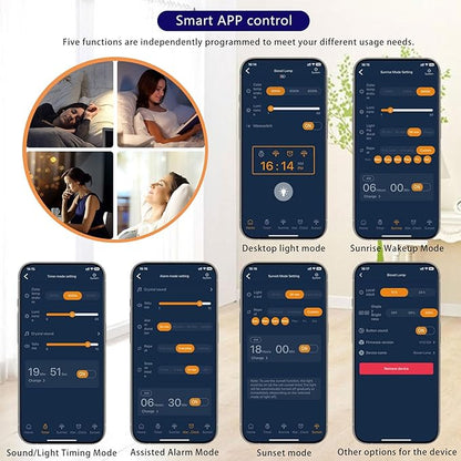 Light Alarm Clock Wake up Light Bioclock Adjustment Sunrise Alarm Clock Awakening lamp Bedside lamp Table lamp Nightstand Lamp Moon-Shaped & APP-Supported