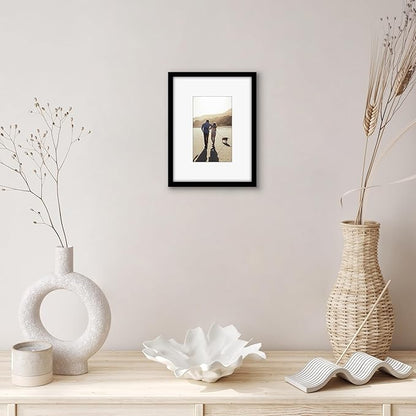 Americanflat 6x8 Picture Frame with Shatter-Resistant Glass - Use as 3x5 Frame with Mat or Display 6x8 Photo Without Mat - Streamline Collection - Picture Frames for Tabletop and Wall - Black