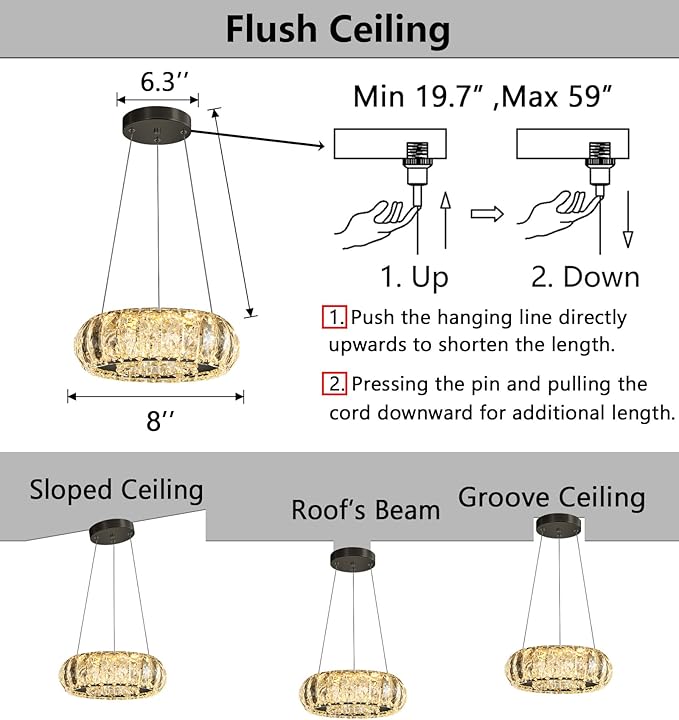 LED Ring Chandelier Modern Pendant Lights for Kitchen Island Dining Room Remote Dimmable Hanging Light Entryway Bedroom Crystal Lighting Black Chandeliers