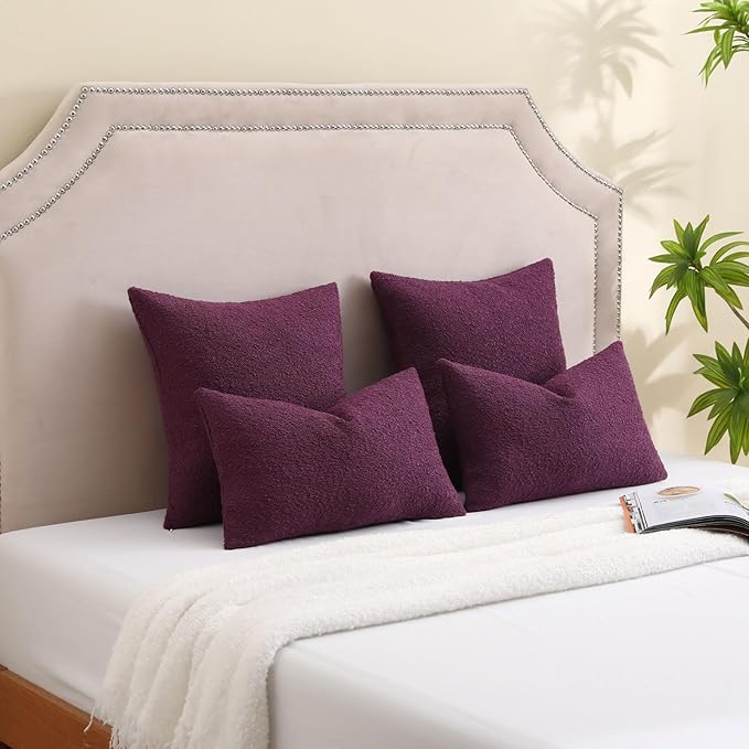 FUTEI Pack of 2 Purple Decorative Throw Pillow Covers 20x20 Inch Soft Cozy Solid Boucle Textured Cushion Case,Modern Home Decor for Couch Bed Living Room