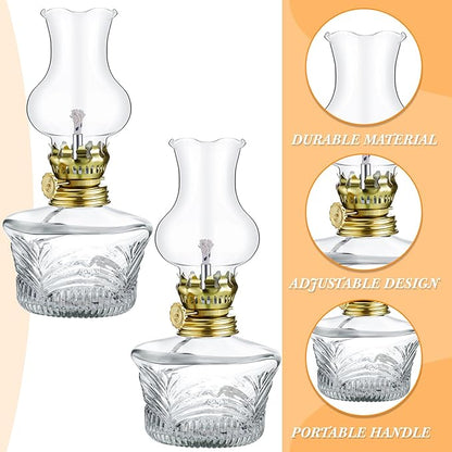 Yexiya 6 Set Vintage Glass Kerosene Lamp Rustic Oil Lamp Lantern Chamber Oil Clear Kerosene Hurricane with 6.6 ft Extra Wick for Indoor Use Lighting Decor Emergency (Ripple Style)