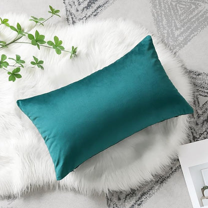 Artscope Luxury Velvet Pillow Covers Decorative Rectangle Pillowcases Soft Solid Cushion Cases for Couch Sofa Bedroom Car Decor 12x20 Inch Teal
