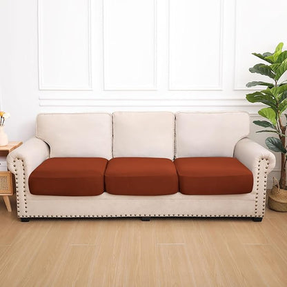 hyha Waterproof Couch Cushion Covers, Stretch Sofa Couch Seat Slipcover for Dog Washable, Non-Slip Waterproof Outdoor Cushion Covers for Patio Furniture Replacement (3 Pieces, Rust)