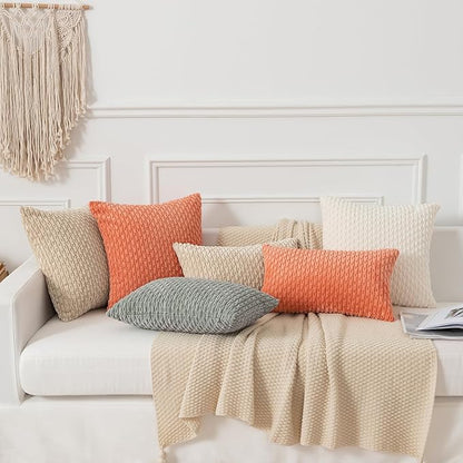 Kevin Textile Throw Pillow Covers Soft Corduroy Decorative Set of 2 Boho Striped Pillow Covers Pillowcases Farmhouse Home Decor for Couch Bed Sofa Living Room 22x22 Inch Beige