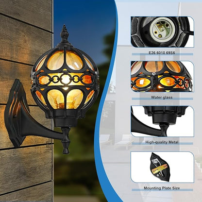 Outdoor Wall Lights, Black Globe Porch Light, Spherical Aluminum Exterior Lighting Fixtures for Patio Yard Doorway Garage, Anti-Rust Waterproof Globe Outside House Lantern Wall Mount, 2 Pack