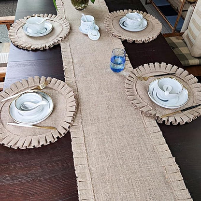 2Pcs Round Woven Jute Placemats with Ruffled Edges Retro Rustic Insulated Table Mats Non-Slip Decorative Place Mats for Dining Kitchen Parties and Restaurants