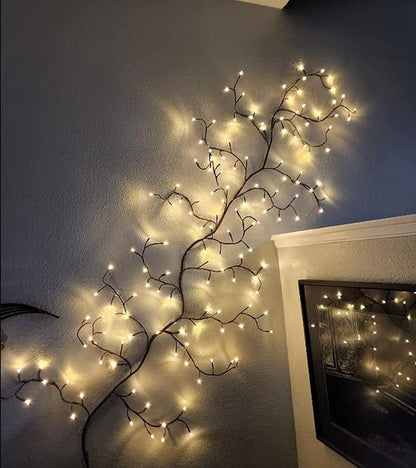 Vines for Room Decor with Remote Control On/Off Timmer Dim,7.5FT Artificial Plants Tree Willow Vine Lights Plug in 144 LEDs for Walls Bedroom,Living Room,Indoor Home Decoration(Brown)
