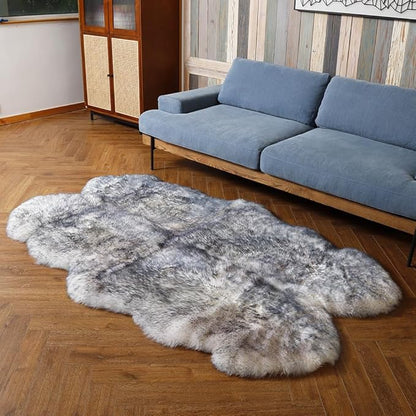 LLB Genuine Sheepskin Area Rug Wool Rug Fur Carpet Fluffy Shaggy Fur Rug for Living Room Kids Bedroom Real Sheepskin Throw Lambskin Rugs Sofa Mat Chair Seat Covers (Snow Grey, 4 x 6 ft Sheepskin)