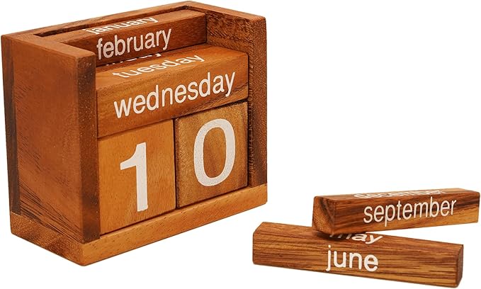 BSIRI Wooden Perpetual Calendar Desk Blocks Cute for Date Cubes Display Decor Gifts for Dad Mom Office Block Monthly Small Planner Family Birthday Wood Block Calendar for Desk