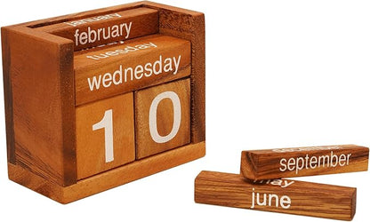 BSIRI Wooden Perpetual Calendar Desk Blocks Cute for Date Cubes Display Decor Gifts for Dad Mom Office Block Monthly Small Planner Family Birthday Wood Block Calendar for Desk