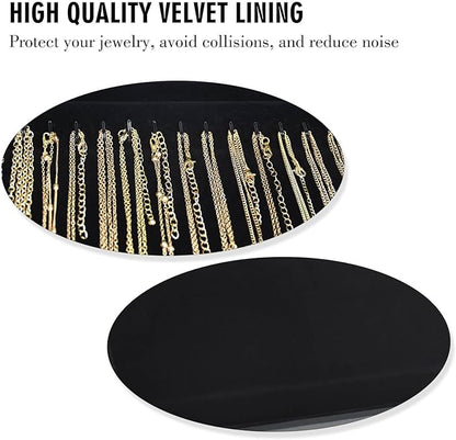 Necklace Organizer Box with Clear Lid Velvet Tray for Jewelry Storage Display Case, 20 Hooks Glass Top Drawer Insert Necklaces Pendants Dustproof Necklace Jewelry Box Organizer & Tray (Black)