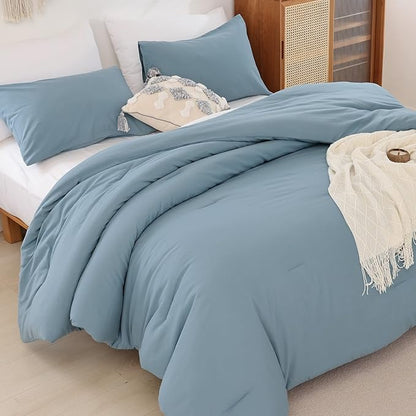 ROSGONIA King Size Comforter Set Dusty Blue, 3pcs (1 Boho Blue Comforter & 2 Pillowcases) All Season Bedding Lightweight Bedspread Blanket Quilt