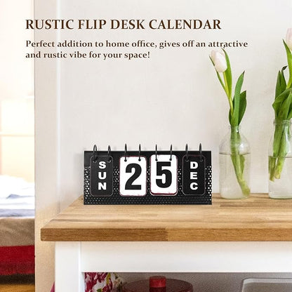 Metal Desk Calendar Standing Flip, Desktop Perpetual Flip Calendar with Large Display, Farmhouse Vintage Daily Flip Calendar for Home Office Decor, Reusable Yearly