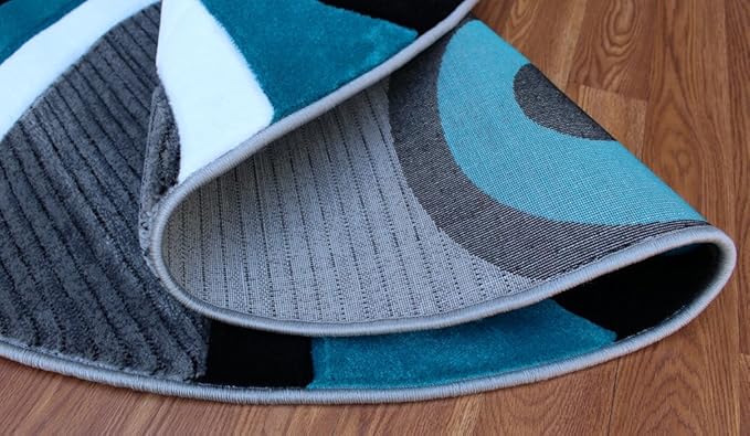 Masada Rugs Sophia Collection Hand Carved Round Area Rug Modern Contemporary Turquoise Grey White Black (4 Feet X 4 Feet) Round