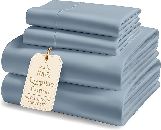 LANE LINEN Luxury Hotel Style 100% Egyptian Cotton Bed Sheets Full Size - 1000 Thread Count, Mercerized Cotton, Fade Resistant Sustainably Produced Full Bedding Sheets & Pillowcases - French Blue