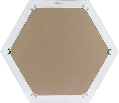 Stonebriar Decorative 24" Hexagon Wall Mirror with Worn White Wood Frame and Attached Hanging Bracket, Decorative Country Rustic Decor for the Living Room, Bedroom, Bathroom, Hallway, and Entryway