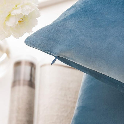 Phantoscope Pack of 2 Velvet Decorative Throw Pillow Covers Soft Solid Square Cushion Case for Couch Blue 26 x 26 inches 65 x 65 cm