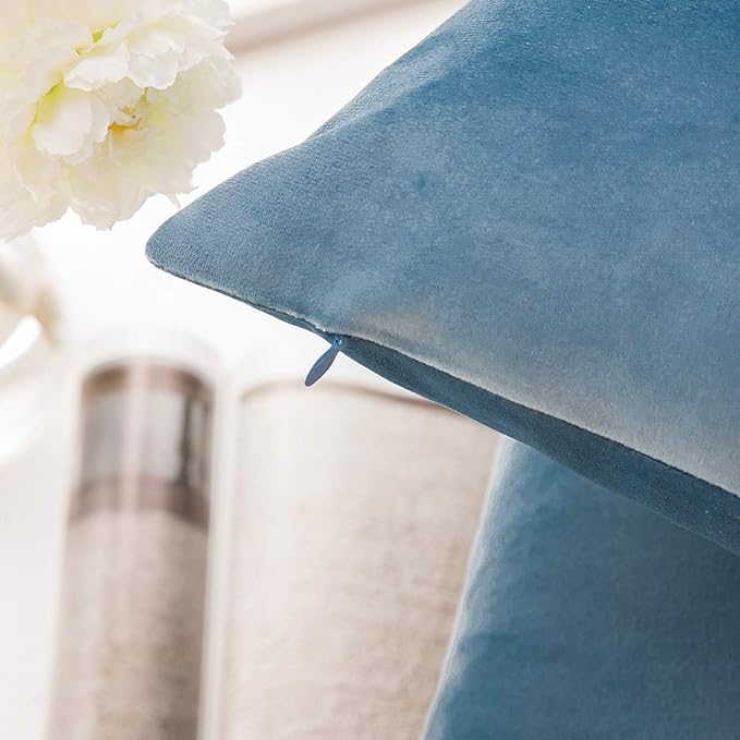 Phantoscope Pack of 2 Velvet Decorative Throw Decorative Pillow Cover Soft Solid Square Cushion Case for Couch Blue 18 x 18 inches 45 x 45 cm
