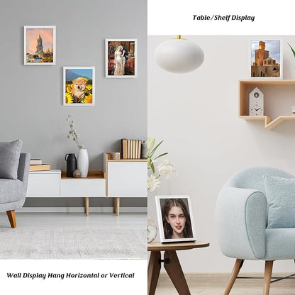 8x9 Frame Rustic White, Distressed 9x8 Picture Frame, Pic Hanging Poster Frame, 8 by 9 Gallery Family Portrait Wall Photo Frame Horizontal and Vertical Display for Wall Hanging/Tabletop