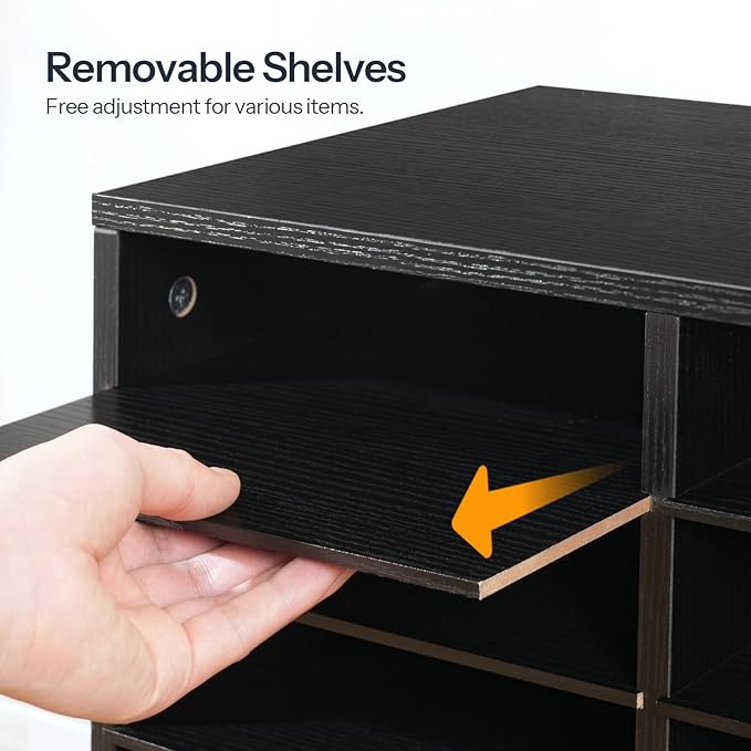 HOOBRO Literature Organizer, 48 Compartments Wooden Mail Organizer, Countertop Literature Sorter with Adjustable Shelves for Home, Office, School, Student Mailbox for Classroom, Black BK163WF01