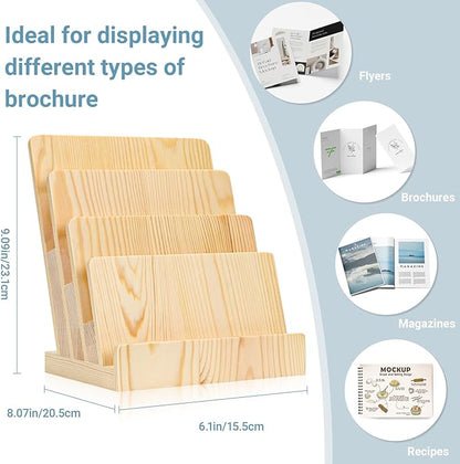 Pine 8.5×11 Inch Magazine Display Stand 4-Tier For 6×9 inch Literature Organizer Brochure Pamphlet Flyer Menu Holder Countertop Stand For Office Home