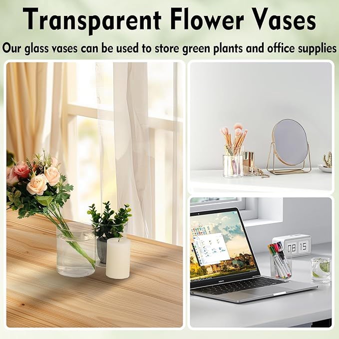 12pcs Glass Cylinder Vases for Centerpieces, 4 Inch Small Glass Flower Vase for Wedding Decoration Clear Floating Candle Holders Floral Vase Bulk for Table, Shelf, Holiday Party, Living Room Decor