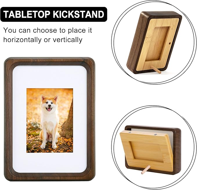Walnut 5x3.5 inch Natural Wood Picture Frame, Tabletop Wooden Small Photo Frame with Mat, Display Pictures 2x2.76 or 3.5x5 Without Mat for Desktop Display, Mini Photo Picture Frame