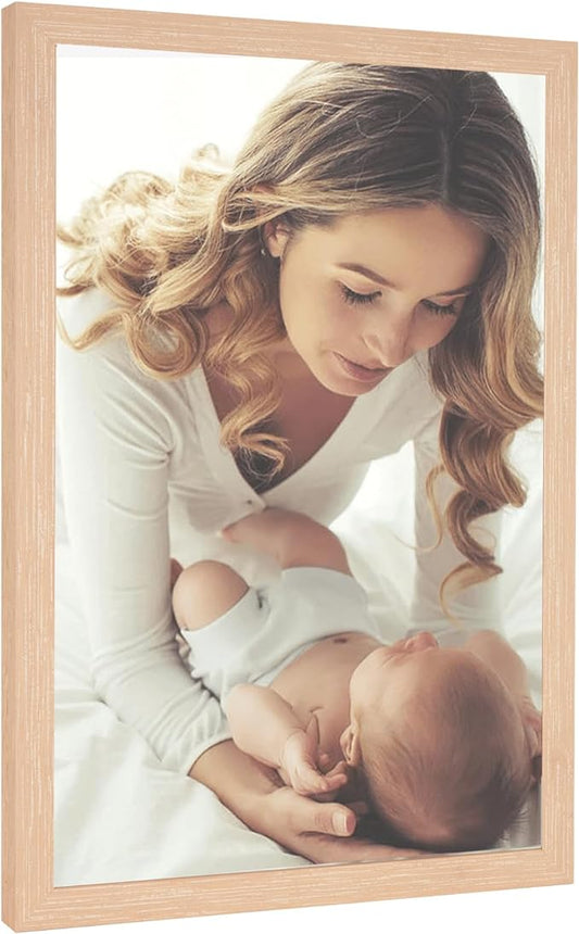 11x14 Frame Natural Woodgrain,Rustic 14x11 Picture Frame Beige, Art Pic Hanging Poster Frame, 11 by 14 Wall Hanging/Tabletop, Horizontal/Vertical Display Gallery Family Wedding Memorial Pic Frame Gift