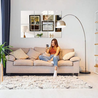 Abyssaly 4 Pack Acrylic Mirror Tiles, Stick on Mirrors for Wall, Flexible Plastic Mirror Sheets Wall Stickers Small Espejos for Bedroom Home Gym Door, 7.87" x 7.87"