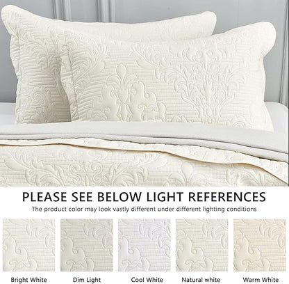 CHIXIN Bedspread Coverlet Quilt Set Full Size - Lightweight Bedding Cover - Ultrasonic Quilting - 5 Piece Reversible Bedspread - Elegant Damask Paisley Pattern (Full, Ivory)