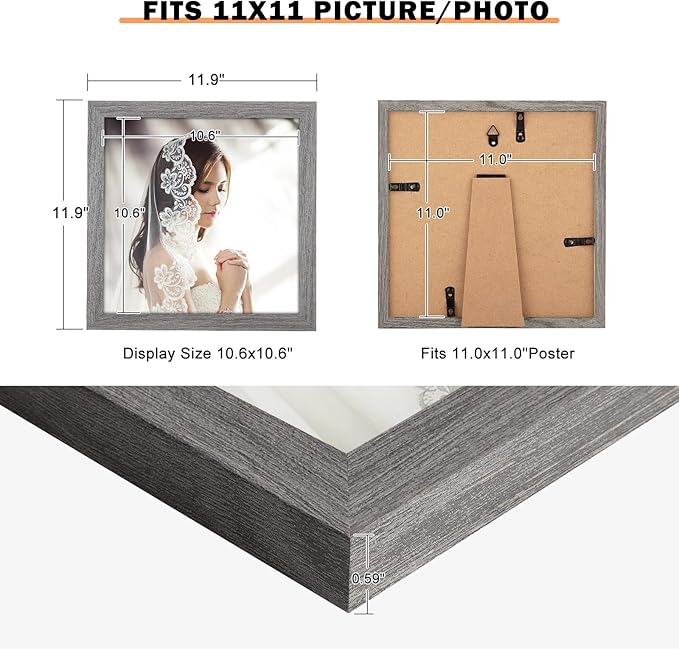 11x11 Frame Distressed Gray, Rustic 11x11 Picture Frame Grey, Art Pic Poster Frame, 11 by 11 Gallery Family Concert Portrait Photo Frame Anniversary/Birthday/Wedding/Thank you/Christmas Gift