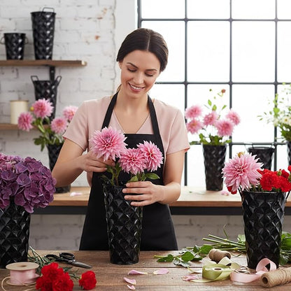 12 Pcs Black Metal Flower Vases 9 Inch Galvanized Flower Bucket Spring Farmhouse French Bucket with Handles, Floral Vases for Centerpiece Bar Wedding Bouquet Table Decoration Supplies
