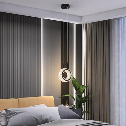 Kitchen Island Mini Light Fixture Modern Led Crystal Pendant Light Black Round Chandelier for Dining Room Living Room Kitchen Bedroom Bar（1-Pack）