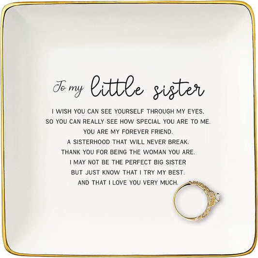 NZY to My Little Sisters Gift from Big Sis-Funny Present for Little Sis,Lit Sister-in-Law Present-New Year Thanksgiving Birthday Christmas Gifts-Jewelry Tray Trinket Holder Ring Dish