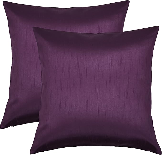 Aiking Home Collection 26x26 Inches Faux Silk Square European Shams, Zipper Closure, Eggplant (Set of 2)