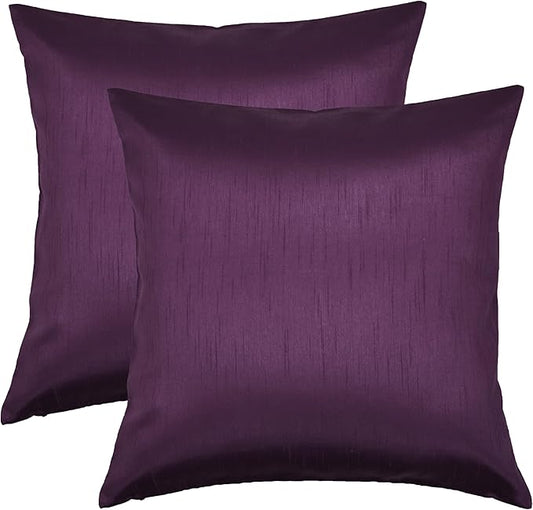 Aiking Home Collection 26x26 Inches Faux Silk Square European Shams, Zipper Closure, Eggplant (Set of 2)