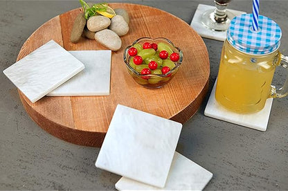 Coasters for Drinks - Set of 6 Modern Coasters - 4" Wide Drink Coasters - Made from Real Solid Marble White Marble Coasters Sqaure Shape