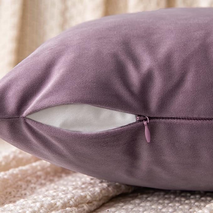 EMEMA Pack of 2 Velvet Throw Pillow Covers Decorative Square Pillowcase Soft Solid Cushion Case for Sofa Bedroom Chair Car 18x18 Inch Pink Purple