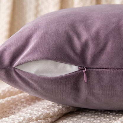 EMEMA Pack of 2 Velvet Throw Pillow Covers Decorative Square Pillowcase Soft Solid Cushion Case for Sofa Bedroom Chair Car 18x18 Inch Pink Purple