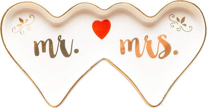 Stephanie Imports Double-Hearted Mr & Mrs Ceramic Trinket Plate and Decorative Jewelry Dish