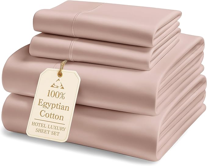 100% Egyptian Cotton King Bed Sheets – Premium 1000 Thread Count Silky Sateen Sheet for All Season Comfort, 15" Deep Pocket King Sheets Set, OEKO-TEX Certified, Durable & Machine Washable - Sepia Rose