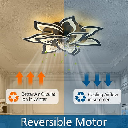 HuixuTe 32" Modern Geometric Ceiling Fan with Lights Remote Control, Black 6 Speeds 3 Colors Low Profile Ceiling Fan with Light for Living Room