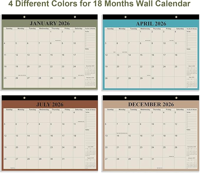 Desk Calendar 2026 - Calendar 2026-2027 from January 2026 to June 2027, 18 Months Calendar with Thick Paper for Office, Home, School Organizing, 14" X 11", Cyan