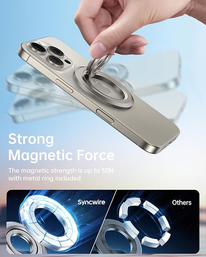 SYNCWIRE for MagSafe Ring Phone Holder, 360° Rotation Magnetic Cell Phone Grip Dual-Sided Magnets Phone Ring Kickstand Compatible with iPhone 17 16 15 14 13 12 Pro Max MagSafe, Android, Samsung etc.