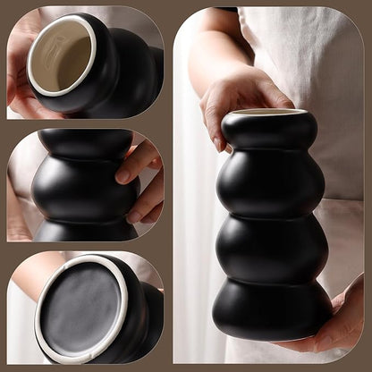 BosilunLife Ceramic Vase with Stacked Bubble Design – Boho Modern Sculptural Flower Vase for Home Decor, Shelf or Table Centerpiece (Black)