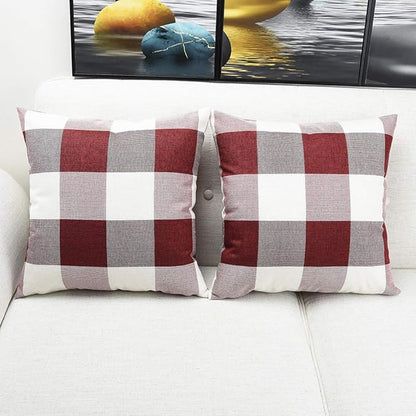 Artaimee Red and White Buffalo Check Plaid Throw Pillow Covers (18x18 inches, Set of 4) – Soft Velvet Cushion Case for Sofa, Couch, Bed, Home Décor, and Holiday Decorations