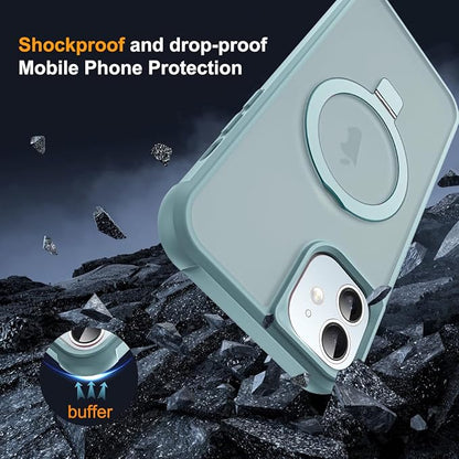 Compatible with iPhone 12 Case & iPhone 12 Pro Case with Invisible Magnetic O-Ring Stand Translucent Phone Cases 6.1" [Compatible with Mag-Safe][Great Grip Feeling], Blue
